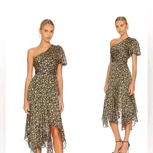 NWOT ASTR The Label Santorini Midi Dress in Black & Taupe Multi, size S